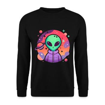 Alien Traveler Kosmische Kunst - Unisex Pullover - Schwarz - Vorne - Alina (178cm) & Michal (187cm)
