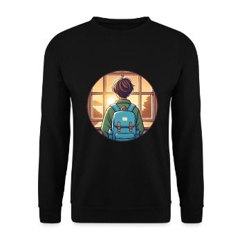 Étudiant au coucher du soleil avec badge de sac à dos - Sweat-shirt Unisexe - noir - Devant - Alina (178cm) & Michal (187cm)