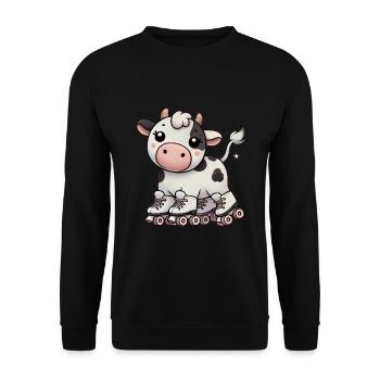 Skating Cow Cartoon TShirt Design - Unisex Sweatshirt - black - Front - Alina (178cm) & Michal (187cm)