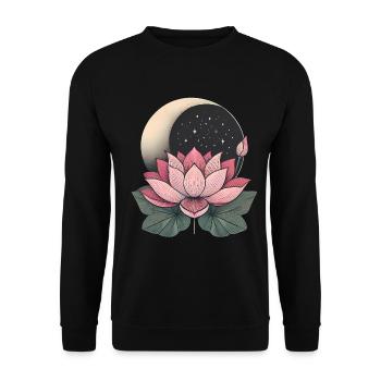Elegante Lotusblume mit Mond-Design - Unisex Pullover - Schwarz - Vorne - Alina (178cm) & Michal (187cm)