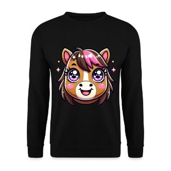 Adorable conception de visage de cheval kawaii - Sweat-shirt Unisexe - noir - Devant - Alina (178cm) & Michal (187cm)