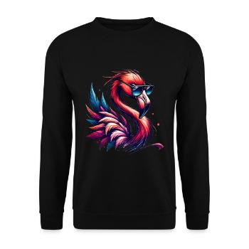 Trendige Flamingo-Kunst mit Sonnenbrille - Unisex Pullover - Schwarz - Vorne - Alina (178cm) & Michal (187cm)