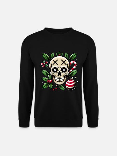 Festive Skull with Christmas Elements - Unisex Sweatshirt - black