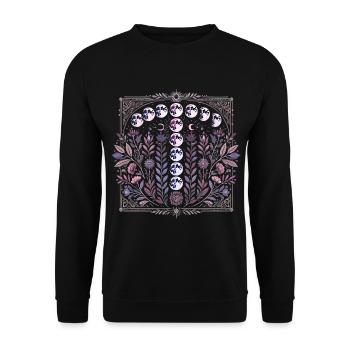 Cosmic Blooms Lunar Blumendesign - Unisex Pullover - Schwarz - Vorne - Alina (178cm) & Michal (187cm)
