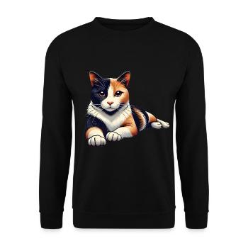Entspannte Katzekatze Illustration - Unisex Pullover - Schwarz - Vorne - Alina (178cm) & Michal (187cm)