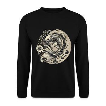 Koi Fisch Harmonie Design - Unisex Pullover - Schwarz - Vorne - Alina (178cm) & Michal (187cm)