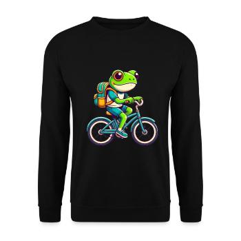 Frosch auf dem Fahrrad Abenteuer Design - Unisex Pullover - Schwarz - Vorne - Alina (178cm) & Michal (187cm)