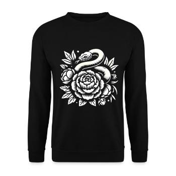 Elegantes Schlangenflorales Vektor-Design - Unisex Pullover - Schwarz - Vorne - Alina (178cm) & Michal (187cm)