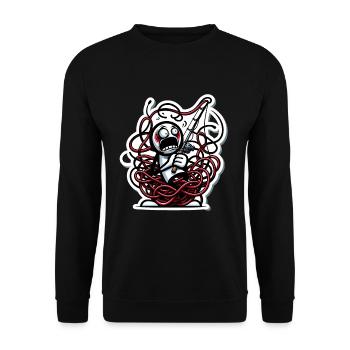 Funny Tangled Fishing Line Cartoon - Unisex Sweatshirt - black - Front - Alina (178cm) & Michal (187cm)