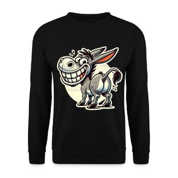 Lustiger Esel Cartoon Retro Aufkleber Design - Unisex Pullover - Schwarz - Vorne - Alina (178cm) & Michal (187cm)