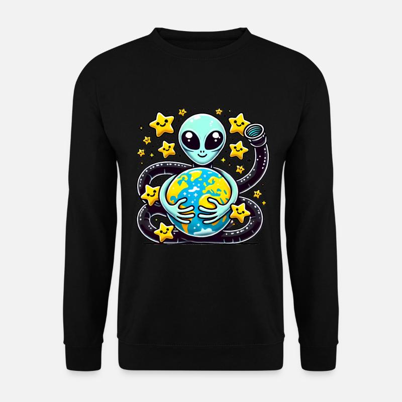 Funny Alien Holding Earth Design - Unisex Sweatshirt - black