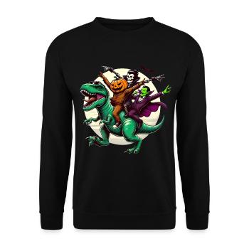 Spooky Trio Riding TRex Halloween Fun - Unisex Sweatshirt - black - Front - Alina (178cm) & Michal (187cm)