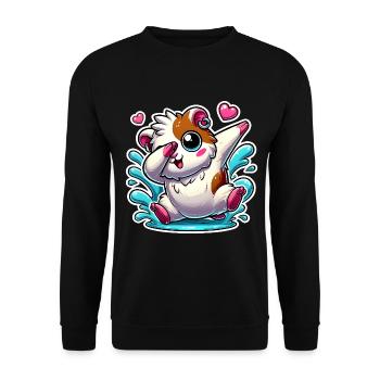 Tupfen Meerschweinchen Cartoon Aufkleber - Unisex Pullover - Schwarz - Vorne - Alina (178cm) & Michal (187cm)