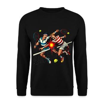 Retro Tennis Clash Cartoon Design - Unisex Sweatshirt - black - Front - Alina (178cm) & Michal (187cm)