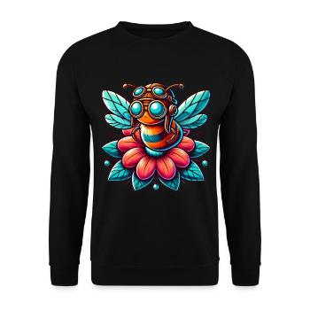 Cute Aviator Bee on Flower Design - Unisex Sweatshirt - black - Front - Alina (178cm) & Michal (187cm)
