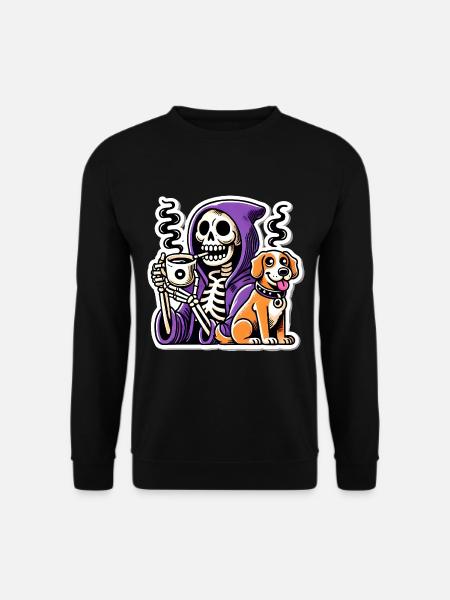 Skeleton Coffee Lover with Dog - Unisex Sweatshirt - black