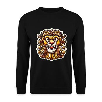 Heftiger Löwe Cartoon Aufkleber Design - Unisex Pullover - Schwarz - Vorne - Alina (178cm) & Michal (187cm)