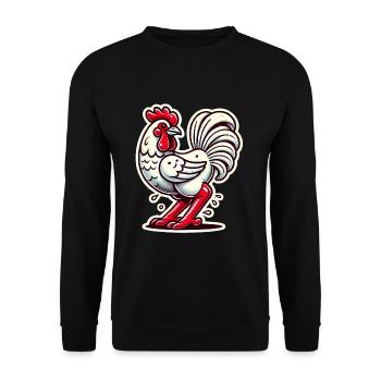 Lustiges Hühner-Cartoon-Design - Unisex Pullover - Schwarz - Vorne - Alina (178cm) & Michal (187cm)