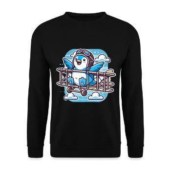 Lustiger fliegender Pinguin, glaube, schwebe - Unisex Pullover - Schwarz - Vorne - Alina (178cm) & Michal (187cm)