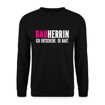 Bauherrin Hausbau Entscheiderin Partnerin Geschenk - Unisex Pullover - Schwarz - Vorne - Alina (178cm) & Michal (187cm)