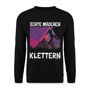 Klettern Berge Klettersport Mädchen Kletterin - Unisex Pullover - Schwarz - Vorne - Alina (178cm) & Michal (187cm)