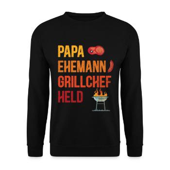 Papa Ehemann Grillchef Held - Grill Party Barbecue - Unisex Pullover - Schwarz - Vorne - Alina (178cm) & Michal (187cm)