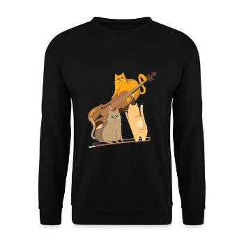 Lustige Katzen Violine Geige Violinistin Geigerin - Unisex Pullover - Schwarz - Vorne - Alina (178cm) & Michal (187cm)