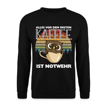 Kaffee Eule Langschläfer Morgenmuffel Koffein - Unisex Pullover - Schwarz - Vorne - Alina (178cm) & Michal (187cm)