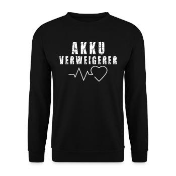 Akku Verweigerer Radfahrer Rad Spruch Heartbeat - Unisex Pullover - Schwarz - Vorne - Alina (178cm) & Michal (187cm)