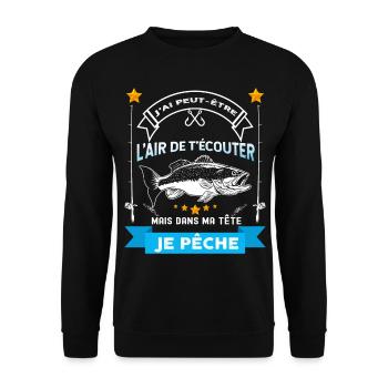 Citation Pêche humour Mari Pêcheur - Sweat-shirt Unisexe - noir - Devant - Alina (178cm) & Michal (187cm)
