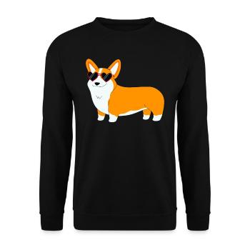 Welsh Corgi mit Sonnenbrille - Unisex Pullover - Schwarz - Vorne - Alina (178cm) & Michal (187cm)