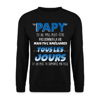 Papy Merci D'être Là Cadeau Tendre Grand-Père - Sweat-shirt Unisexe - noir - Devant - Alina (178cm) & Michal (187cm)