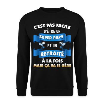 Super Papy Et Retraité Cadeau Ancien Collègue - Sweat-shirt Unisexe - noir - Devant - Alina (178cm) & Michal (187cm)