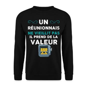 Homme Réunionnais Humour pour Amie Ou Collègue - Sweat-shirt Unisexe - noir - Devant - Alina (178cm) & Michal (187cm)