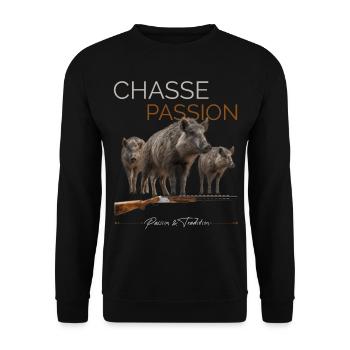 Chasse Au Sanglier Cadeau Homme Chasseur - Sweat-shirt Unisexe - noir - Devant - Alina (178cm) & Michal (187cm)