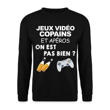 Copains Jeux Vidéo Apéro Pas Belle La Vie ? - Sweat-shirt Unisexe - noir - Devant - Alina (178cm) & Michal (187cm)