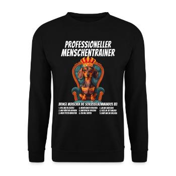 Lustig Professioneller Menschentrainer Dackel Hund - Unisex Pullover - Schwarz - Vorne - Alina (178cm) & Michal (187cm)