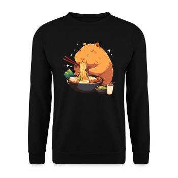 Kawaii Capybara Ramen Miso Japanische Nudel Foodie - Unisex Pullover - Schwarz - Vorne - Alina (178cm) & Michal (187cm)
