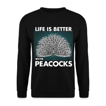 Pfau - Unisex Pullover - Schwarz - Vorne - Alina (178cm) & Michal (187cm)