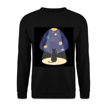 cute cat in space with planets - Unisex Sweatshirt - black - Front - Alina (178cm) & Michal (187cm)