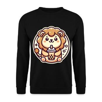 Cute Lion Bubble Tea Lover Badge - Unisex Sweatshirt - black - Front - Alina (178cm) & Michal (187cm)