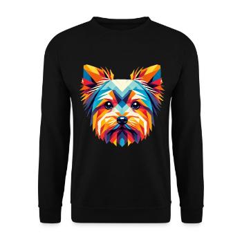 Bunte geometrische Yorkie-Gesichtskunst - Unisex Pullover - Schwarz - Vorne - Alina (178cm) & Michal (187cm)