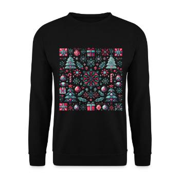 Festive Pixel Art Christmas Pattern - Unisex Sweatshirt - black - Front - Alina (178cm) & Michal (187cm)