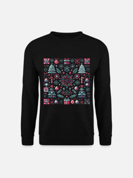 Festive Pixel Art Christmas Pattern - Unisex Sweatshirt - black
