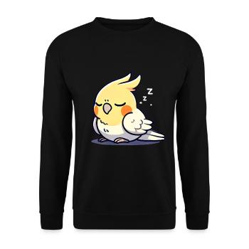 Schlafender Nymphensittich Cartoon-Illustration - Unisex Pullover - Schwarz - Vorne - Alina (178cm) & Michal (187cm)