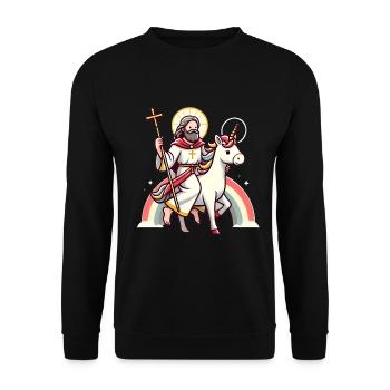 Heiliges Reiten Einhorn Cartoon Design - Unisex Pullover - Schwarz - Vorne - Alina (178cm) & Michal (187cm)