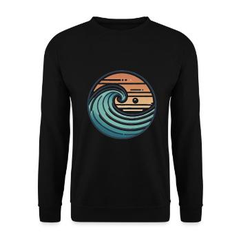 Vintage Ocean Wave Sonnenuntergang Abzeichen - Unisex Pullover - Schwarz - Vorne - Alina (178cm) & Michal (187cm)