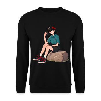 Retro Girl with Red Bow Illustration - Unisex Sweatshirt - black - Front - Alina (178cm) & Michal (187cm)