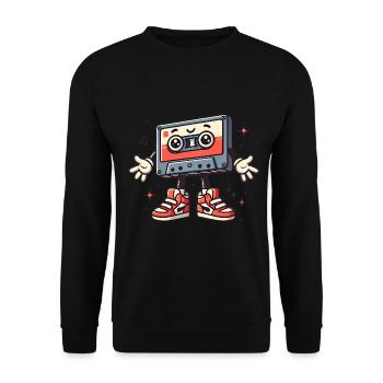 Retro Kassette Charakter Cartoon - Unisex Pullover - Schwarz - Vorne - Alina (178cm) & Michal (187cm)