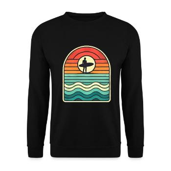 Retro Sunset Surfer Silhouette - Unisex Pullover - Schwarz - Vorne - Alina (178cm) & Michal (187cm)